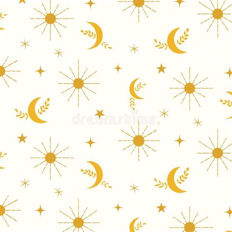 Beautiful Boho Orange Sun And Moon Seamless Pattern On White Background