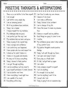 50 Positive Self Talk Worksheet