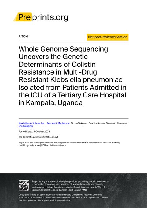 PDF Whole Genome Sequencing Uncovers The Genetic Determinants Of