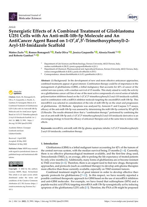 Pdf Synergistic Effects Of A Combined Treatment Of Glioblastoma U251