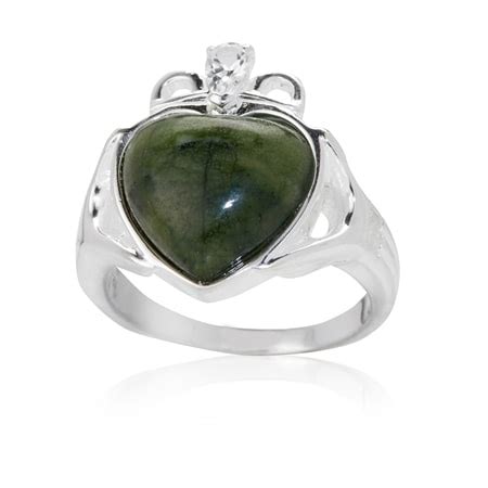 TVSN Connemara Marble Claddagh Ring Sterling Silver