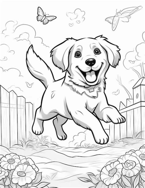 Coloriages Pour Les Enfants D Un Chien Qui Court Dans La Cour