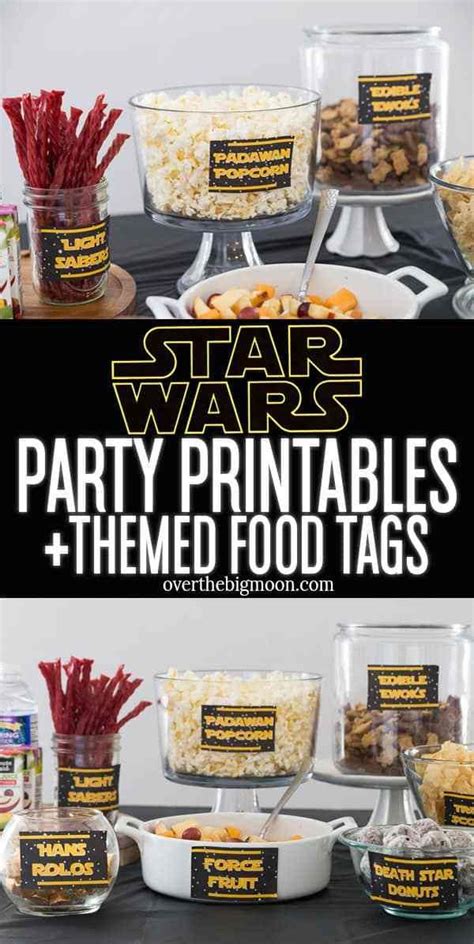 Star Wars Party Printables And Themed Food Tags Are On Display In Front