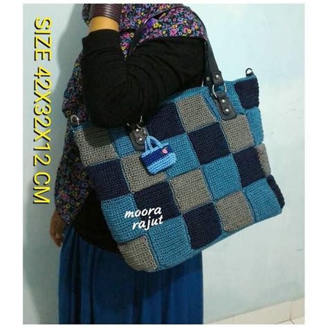 Jual Tas Rajut Nilon Kotak Warna Biru Shopee Indonesia