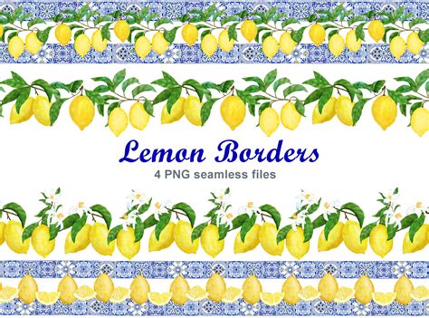 Lemon Seamless Border PNG Summer Frame File Citrus Fruit Etsy