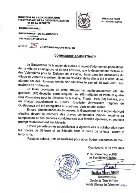 Djakaridia Siribié on Twitter Burkina Communiqué du gouvernorat