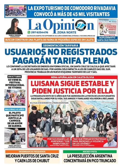 Diario La Opini N Zona Norte Tapa Edici N Impresa Del Martes De