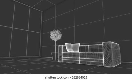 side view interior rendering living room stock illustration