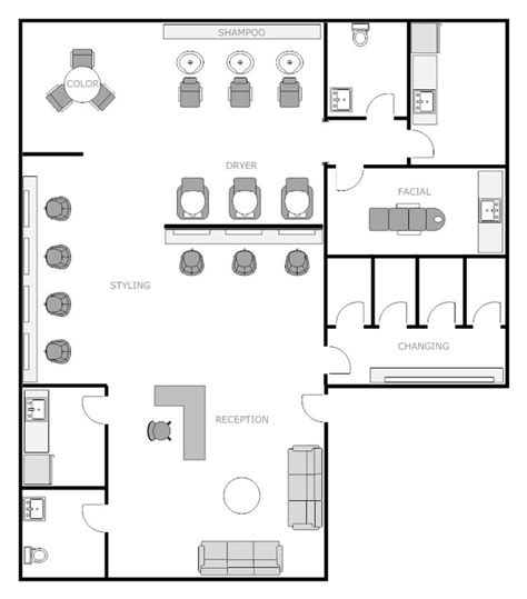 Salon Floor Plan 1 Example Smartdraw Salon Interior Design Room