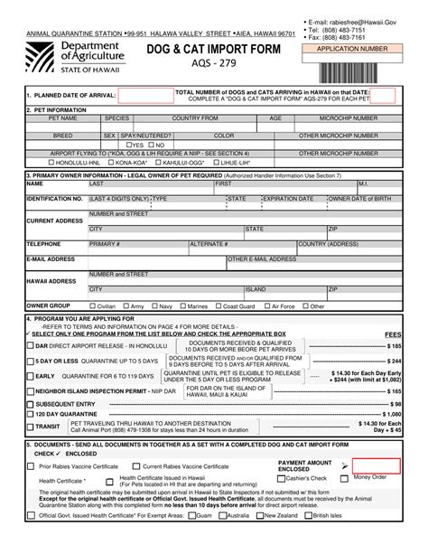 Form Aqs 279 Download Fillable Pdf Or Fill Online Dog And Cat Import Form