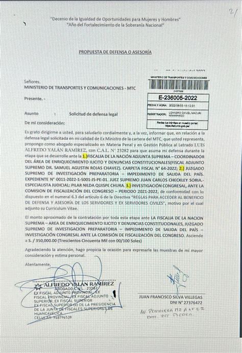 Exministro Juan Silva Solicita Al Mtc Que Le Pague Los Honorarios De Su Abogado Quien Cobra S