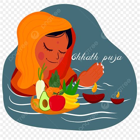 Chhath Puja PNG Transparent Hand Drawn Cartoon Indian Sun God Festival