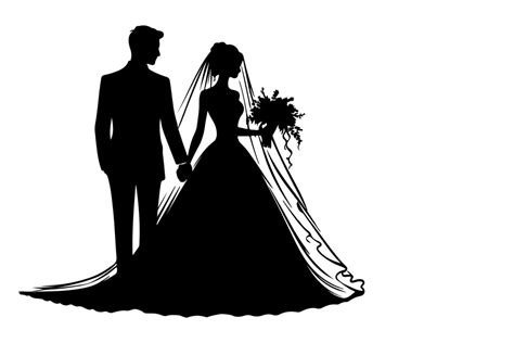 Ai Generated Silhouette Wedding Couple Bride And Groom Outlne Vector