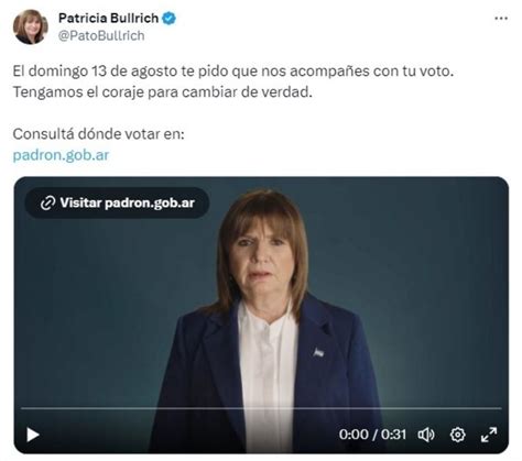 Patricia Bullrich Apunta Al Miedo En Su Nuevo Spot De Campaña Mdz