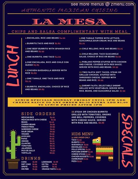 Online Menu Of La Mesa Restaurant Fort Smith Arkansas 72908 Zmenu