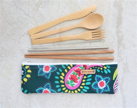 Reusable Utensil Set Travel Cutlery Pouch Zero Waste Bamboo Etsy