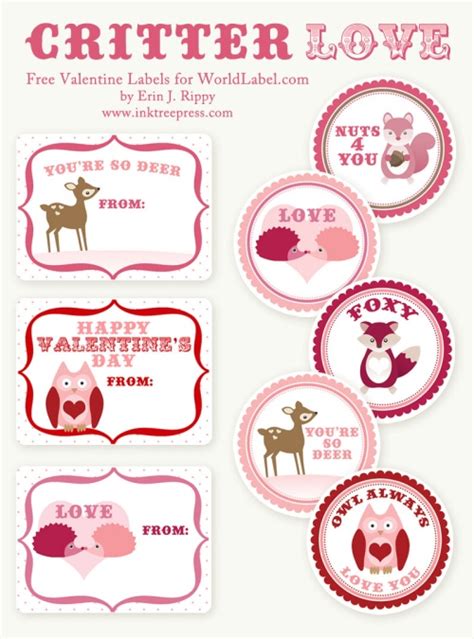 Valentine's day labels & Stickers: Critter Love by InkTreeExpress ...