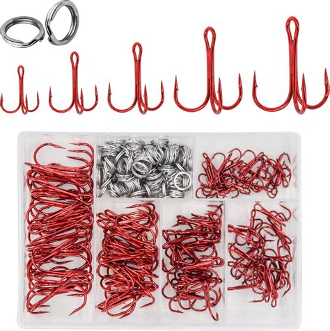 UperUper 200 Pack Fishing Treble Hooks Kit High Carbon Steel Hooks