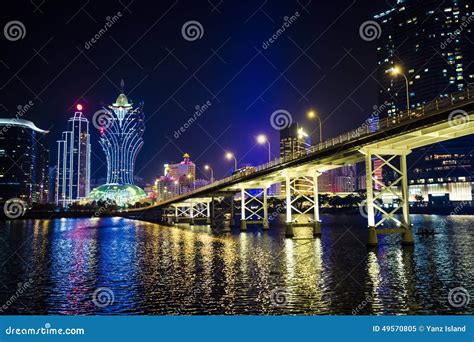 macau night stock image image  grand city river