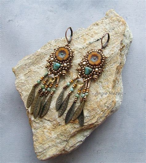 Long Boho Earrings In Bead Embroidery Technique Bead Embroidered