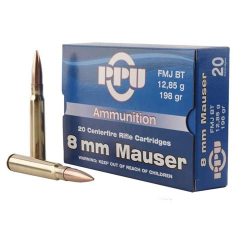 PPU PP8F Metric Rifle 8mm Mauser 198 Gr Full Metal Jacket FMJ 20 Bx