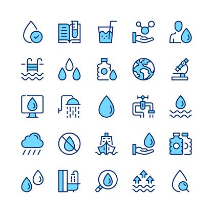 Water Line Icons Blue Color Outline Stroke Symbols Vector Line Icons ...