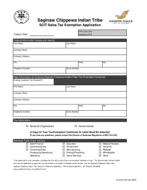 Fillable Online Scit Sales Tax Exemption Application Saginaw Chippewa