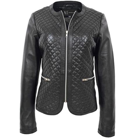 Women Collarless Soft Black Leather Jacket Biker Style Fitted Quilted