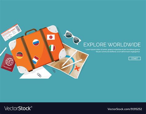 Travel And Tourism Flat Style World Earth Map Vector Image