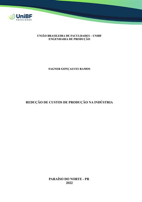 Tcc Engenharia De Produ O Uni O Brasileira De Faculdades Unibf