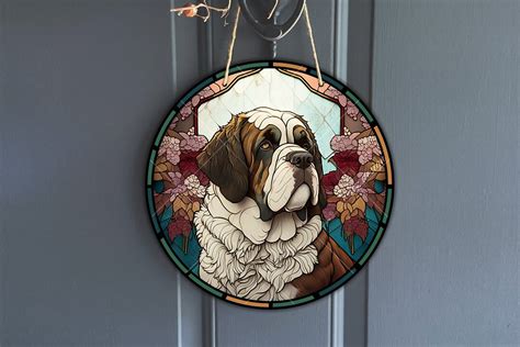 Vintage Faux Stained Glass St. Bernard Design, Alpine Mastiff Art for Wreath, Bernhardiner Lover ...