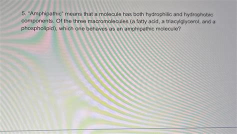 Solved Amphipathic Means That A Molecule Has Both Chegg