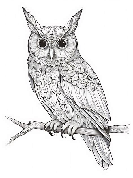 Premium Photo Owl Outline Coloring Page White Background Ai Generated