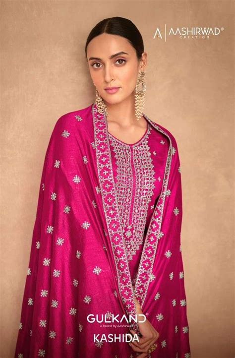 Aashirwad Creation Gulkand Kashida Pure Silk Salwar Suits At Wholesale