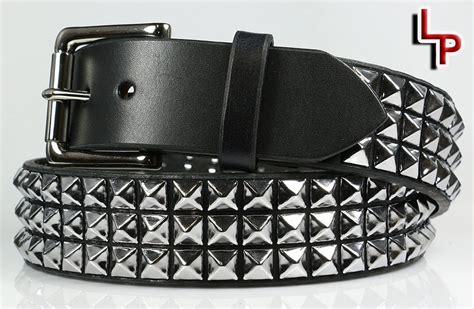 Classic 3 Row Pyramid Studded Leather Belt, 1.5" Removable Buckle ...