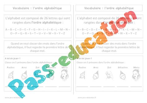 Ordre alphabétique Cp Leçon PDF à imprimer