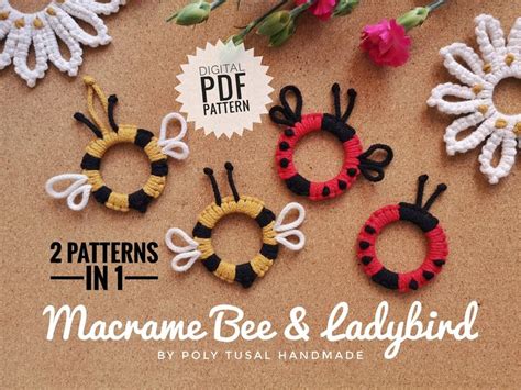 Macrame Bee Ladybug PDF Tutorial Ladybird Summer Keyring Pattern Garden