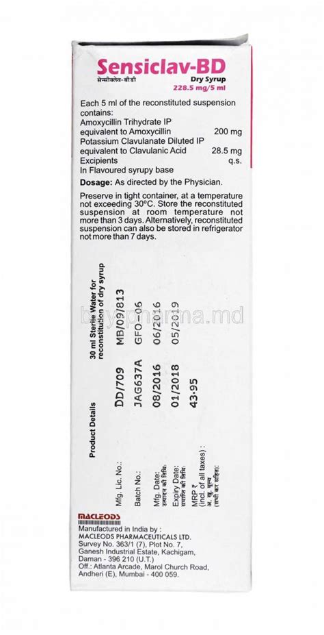 Buy Sensiclav Bd Dry Syrup Amoxicillin Clavulanic Acid Online