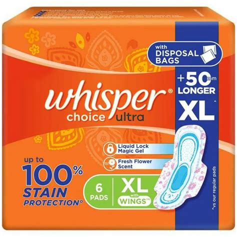 Whisper Choice Ultra Sanitary Napkin With Wings Xl 6 Pads Jiomart