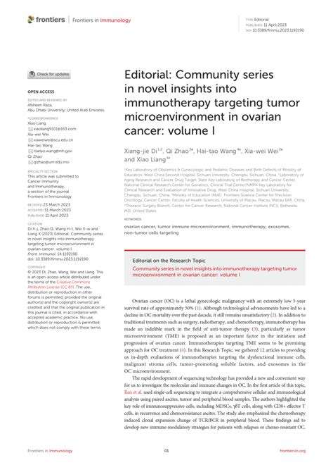 Pdf Editorial Community Series In Novel Insights Into Immunotherapy Targeting Tumor