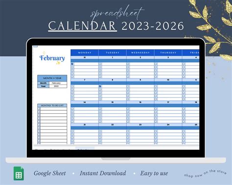 Calendar 2023-2026 Google Sheets Digital Download Template - Etsy