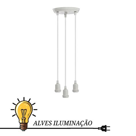 Pendente Luminária Fio Lustre Cabo Decorativo Triplo Soquete Coluna 3