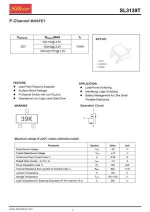 SL3139T MOSFET Datasheet Pdf Equivalent Cross Reference Search