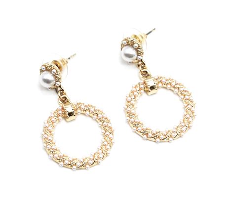 BO1551E Boucles D Oreilles Pendantes Perle Et Cercle Contour Mini