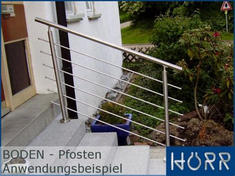 Edelstahl V4A Geländer BODEN Pfosten mit ohne Querstabhalter Treppe