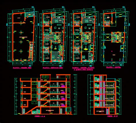 Planos De Departamentos En Torre De Niveles En Dwg Autocad Vivienda