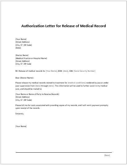 Medical Release And Authorization Forms For Ms Word Word And Excel