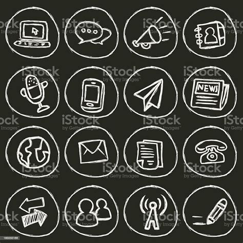 Sixteen Icons Showing Communication Methods Stock Illustration Download Image Now Chalk