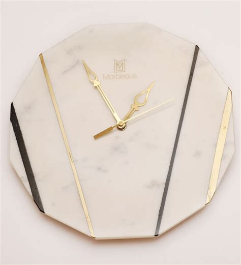 Buy White Round Marble Dodecagon Wall Clock By Marbleous Online