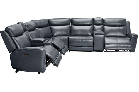 Scorpio Blue Piece Leather Dual Power Reclining Sectional